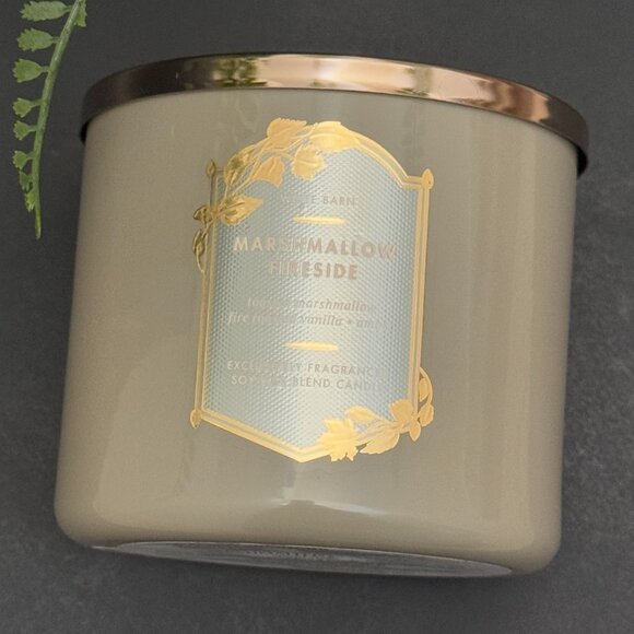 BBW Marshmallow Fireside White Barn Bath & Body Works 3 Wick Candle - Picture 5 of 10